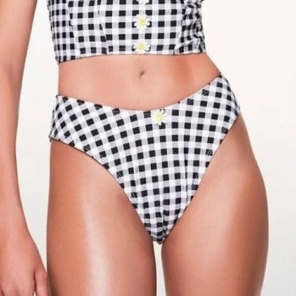 NWT Betsey Johnson Bikini Bottoms Size Large  Black and White Gingham Printed